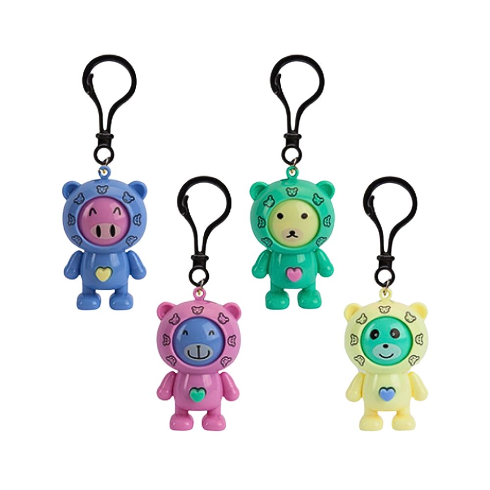 Changing Face Bear Clip On Fidget Keyring