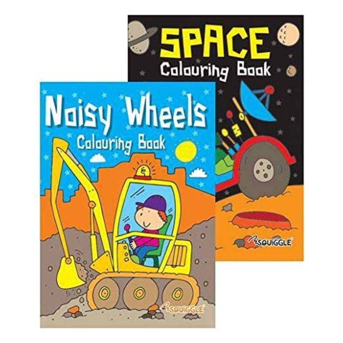 Space & Noisy Wheels Colouring Books (2 Pack)