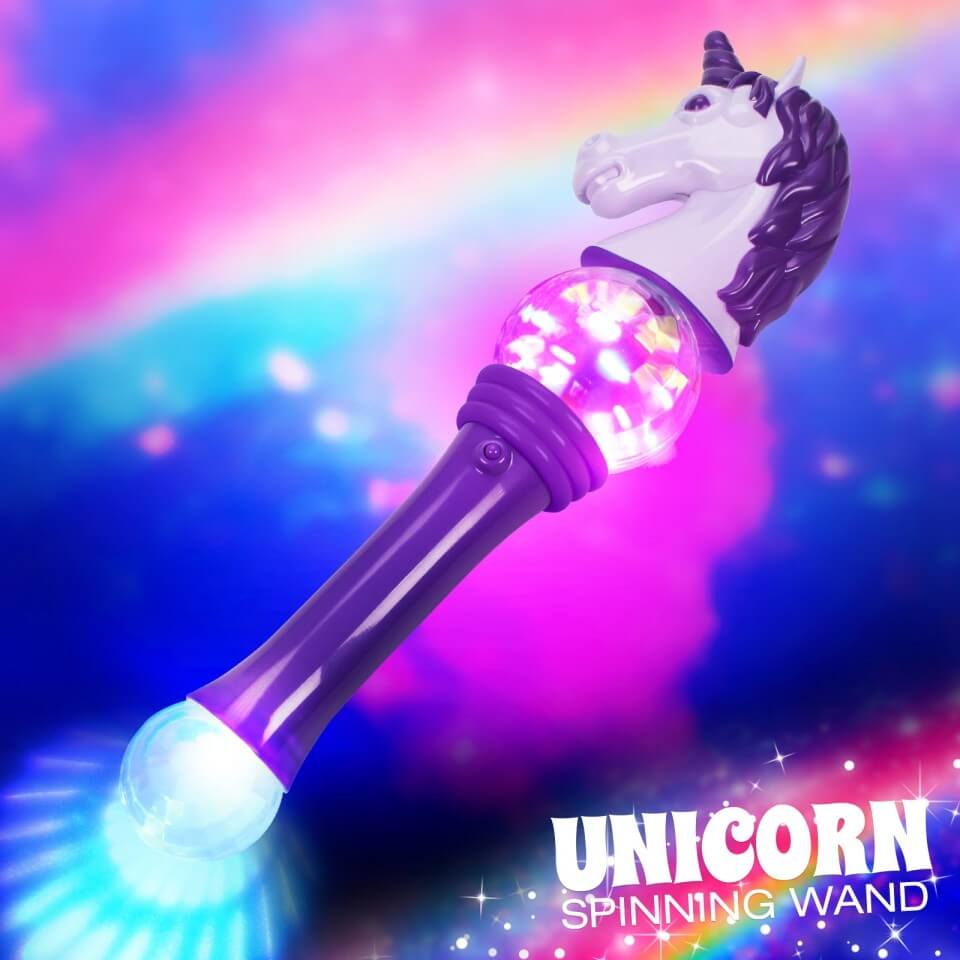 Flashing Light Up Unicorn Spinning Wand 11" - Diversified UK
