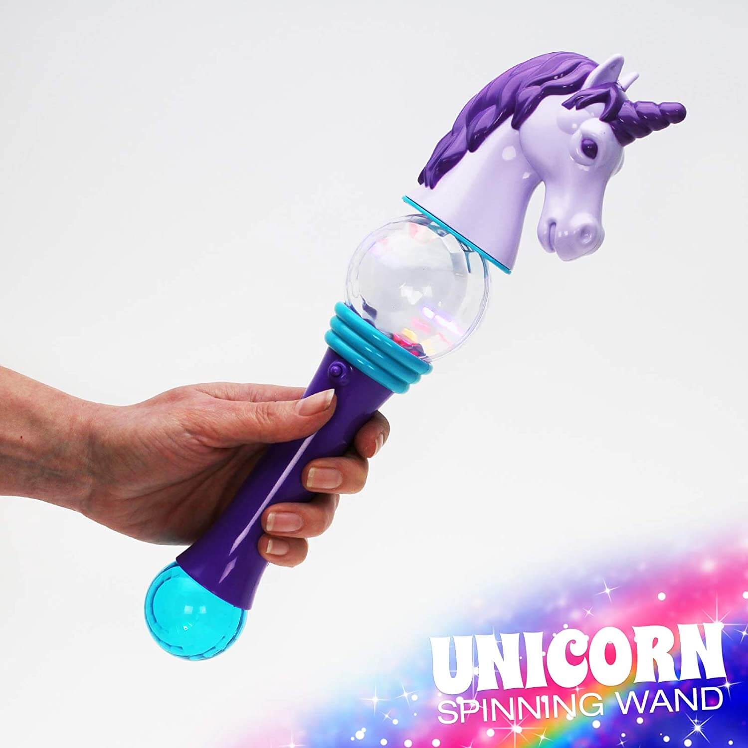 Flashing Light Up Unicorn Spinning Wand 11" - Diversified UK