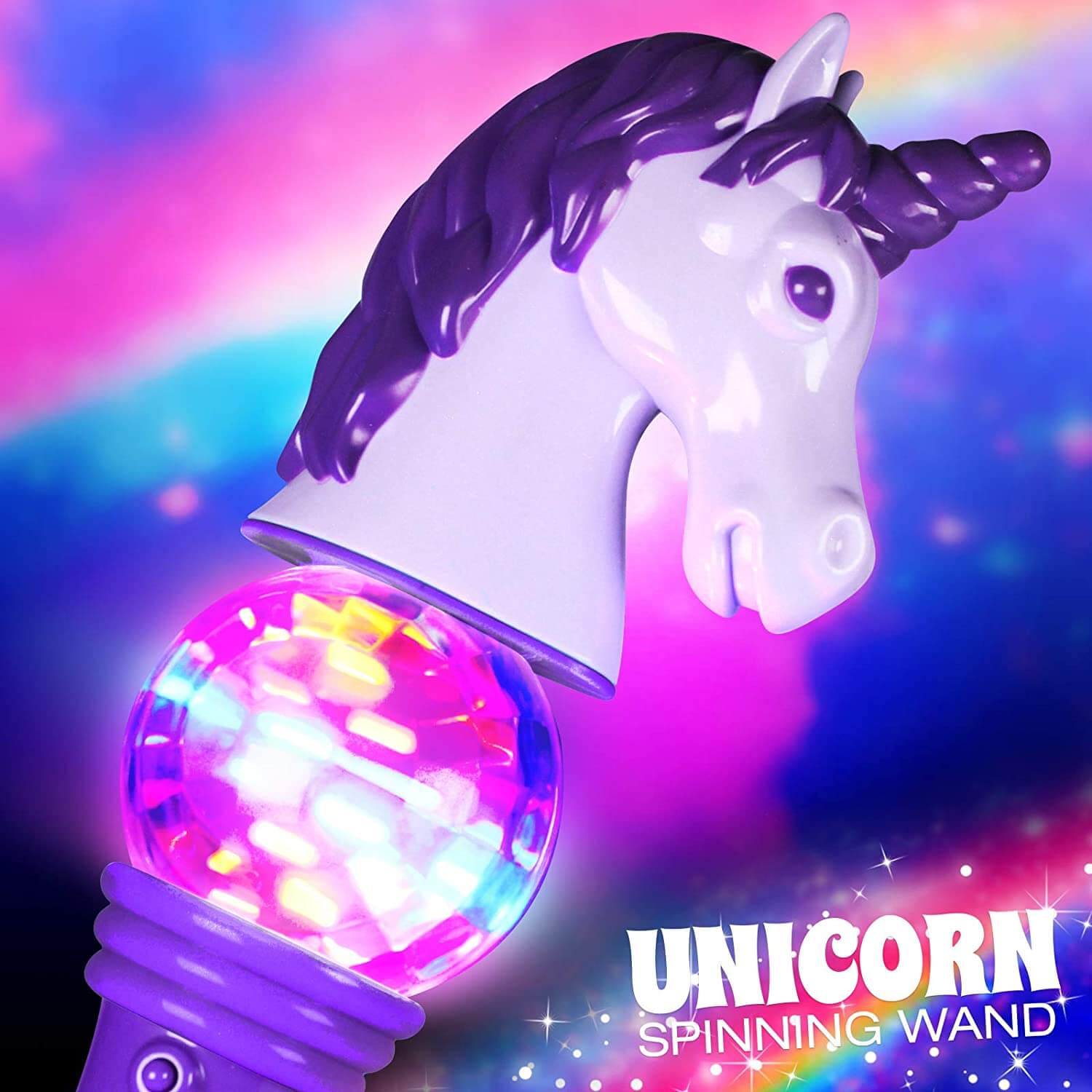 Flashing Light Up Unicorn Spinning Wand 11" - Diversified UK